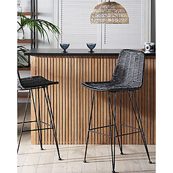 Beliani Tabouret de bar Set de 2 Rotin Noir CASSITA