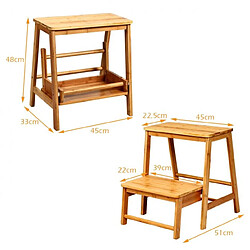 Acheter Helloshop26 Tabouret d'echelle pliante marchepied avec 2 étages en bambou idéal pour librairie maison 20_0005137