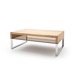 Pegane Table basse en chêne noueux avec pieds en acier brossé - L70 x H39 x P70 cm