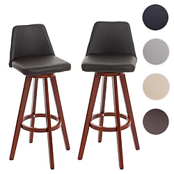 Mendler Lot de 2 tabourets de bar HWC-C43, chaise de bar tabouret de comptoir, bois similicuir pivotant ~ marron 