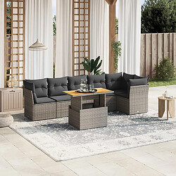 vidaXL Salon de jardin avec coussins 7 pcs gris résine tressée 