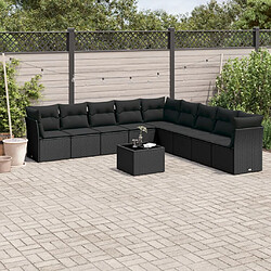 vidaXL Salon de jardin 10 pcs avec coussins noir résine tressée 