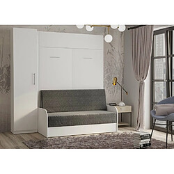 Inside 75 Composition lit escamotable blanc mat DYNAMO SOFA canapé accoudoirs blanc mat et gris colonne rangement 140*200