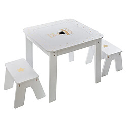 Atmosphera, Createur D'Interieur Table bureau avec tabourets enfant Douceur - L. 57 x H. 51 cm - Blanc