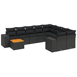 vidaXL Salon de jardin 10 pcs avec coussins noir résine tressée