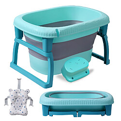 IKIDO Baignoire pliable ultra compact,coussin de bain inclu, bouchon de vidange, pieds pliable, antidérapant et facile à ranger (vert) 