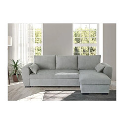 Canapé d'angle convertible réversible SORO - Méridienne avec coffre - Tissu gris clair - L 240 x P 143 x H 85 cm