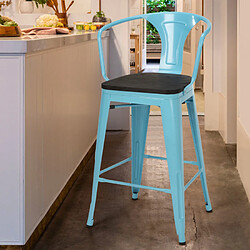 Ahd Amazing Home Design Tabouret en bois de métal avec dossier design industriel de style Tolix Steel Wood Back, Couleur: Turquoise