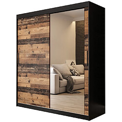 Abiks Meble Armoire Old St T2 à portes coulissantes 200/180/62 2 portes (noir/marron) 