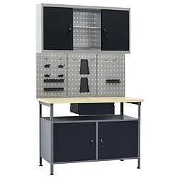 Helloshop26 Etabli avec 3 panneaux muraux et 1 armoire table de travail poste de travail établi d'atelier stockage 120 cm rangement d'outils garage 02_0003660 