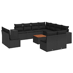 vidaXL Salon de jardin 12 pcs avec coussins noir résine tressée