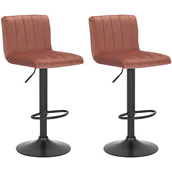 Decoshop26 Lot de 2 tabourets de bar pivotant hauteur réglable assise surpiqué en velours rose et métal noir 10_0004229