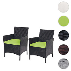 Mendler 2x fauteuil de jardin Halden en polyrotin, fauteuil en osier ~ anthracite, coussin vert 