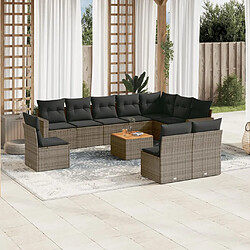 vidaXL Salon de jardin 11 pcs avec coussins gris résine tressée 