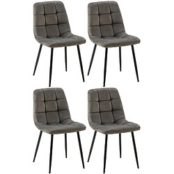 Decoshop26 Lot de 4 chaises de salle à manger coutures forme carrées en tissu velours anthracite pieds en métal noir 10_0001798 