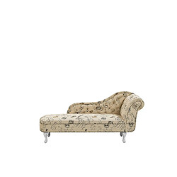 Beliani Chaise longue Chesterfield en tissu imprimé beige côté droit NIMES