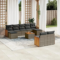 Maison Chic Salon de jardin avec coussins 10 pcs, Ensemble Tables et chaises de jardin, gris résine tressée -GKD940345