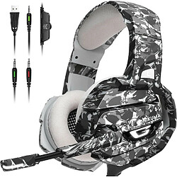 Chrono Casque PS4 avec antibruit Casque Gaming avec 7.1 Surround Son Cache-Oreilles de mémoire Respirant Câble de 2,2 mètres Casque Gamer pour PS4,Gris camouflage