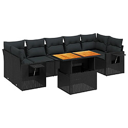 vidaXL Salon de jardin 8 pcs avec coussins noir résine tressée