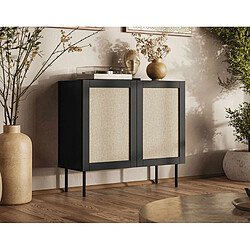 Bestmobilier Jose - buffet - bois et jute - 100 cm Jose - buffet - bois et jute - 100 cm - Noir / Beige