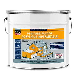 PRO COM Peinture façade PROCOM crépi, façade à relief, imperméabilisation et protection des façades - Durable jusqu'à 10 ans-10 litres-Blanc