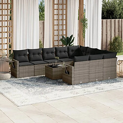 Maison Chic Salon de jardin 11 pcs avec coussins | Ensemble de Table et chaises | Mobilier d'Extérieur gris résine tressée -GKD13251