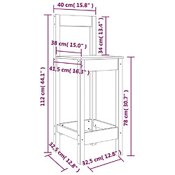 vidaXL Chaises de bar lot de 2 blanc 40x41,5x112 cm bois de pin solide pas cher