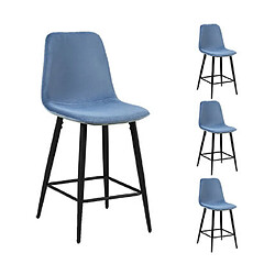 Mes Lot de 4 chaises de bar 42x51,5x98 cm en velours bleu clair - POKSI 