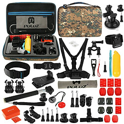 Wewoo Kit d'accessoire pour 53 en 1 Gopro HERO6 / 5/5 Session / 4 Session / 4/3 + / 3/2/1, Xiaomi et autres caméras d'action Accessoires Total Ultimate Combo Kits avec Camouflage EVA Case sangle de poitrine + ventouse + bras pivotant à 3 voies + J-crochet boucl 