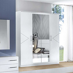 Dansmamaison Armoire 2 portes + 2 portes miroir Blanc brillant - LADABI Armoire 2 portes + 2 portes miroir Blanc brillant - LADABI - L 182 x l 63 x H 210 cm