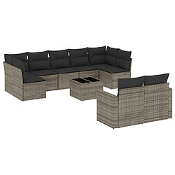 vidaXL Salon de jardin avec coussins 10 pcs gris résine tressée