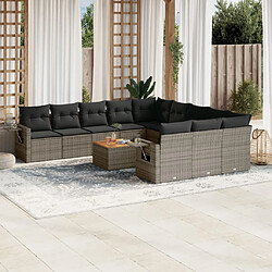 vidaXL Salon de jardin avec coussins 12 pcs gris résine tressée