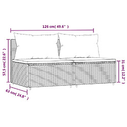 vidaXL Canapés centraux de jardin coussins 2pcs marron résine tressée pas cher