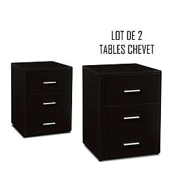 Meubler Design Table Chevet 3 Tiroirs Kasi Lot De 2 Noir 