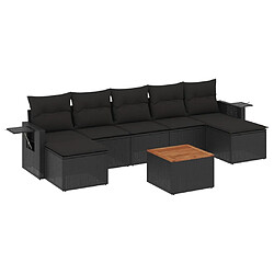 vidaXL Salon de jardin 8 pcs avec coussins noir résine tressée