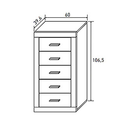 Pegane Chiffonnier, meuble de rangement coloris chêne cambrian, effet textile - Longueur 60 x Profondeur 39,60 x Hauteur 106,50 cm