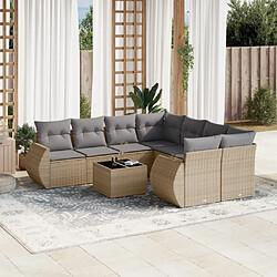 vidaXL Salon de jardin avec coussins 9 pcs beige résine tressée 