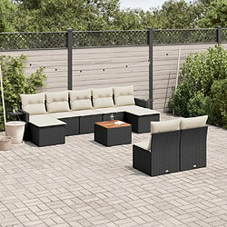 Maison Chic Salon de jardin 10 pcs avec coussins, Ensemble Tables et chaises d'extérieur noir résine tressée -GKD249105