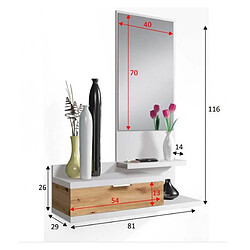 Pegane Meuble d'entrée avec miroir et tiroir - Longueur 81 x Profondeur 29 x Hauteur 116 cm