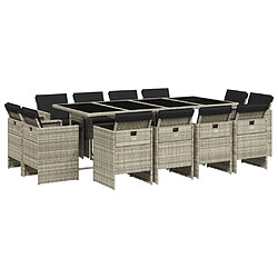 Maison Chic Ensemble à manger d'extérieur 13 pcs avec coussins,Salon de jardin,Mobilier de jardin gris clair rotin -GKD385873