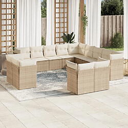 vidaXL Salon de jardin avec coussins 13 pcs beige résine tressée