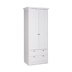 Mes Armoire 2 portes 2 tiroirs 80x51x200 cm blanc - LANDZY 