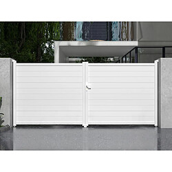 Vente-Unique Portail électrique battant aluminium plein L397 x H181 cm blanc - NAZARIO