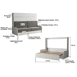 Avis Inside 75 Armoire lit escamotable VERTIGO SOFA accoudoirs façade blanc brillant canapé rouge 160*200 cm