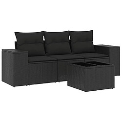 vidaXL Salon de jardin 4 pcs avec coussins noir résine tressée