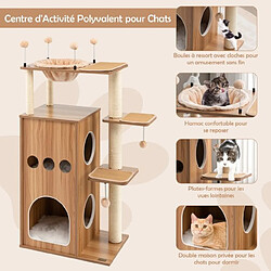 Acheter Helloshop26 Arbre à chat de 132,5 cm avec niche à 2 niveaux boules à ressort tour de jeux pour chats avec coussins amovibles et panier brun 20_0005400