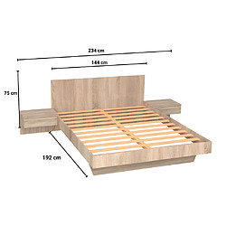 Vente-Unique Lit avec chevets 140 x 190 cm - Coloris : Naturel + Matelas - MARVELLOUS pas cher