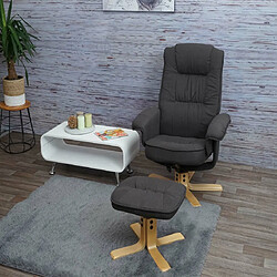 Mendler Fauteuil de télé M56, fauteuil de relaxation avec tabouret, tissu ~ gris foncé