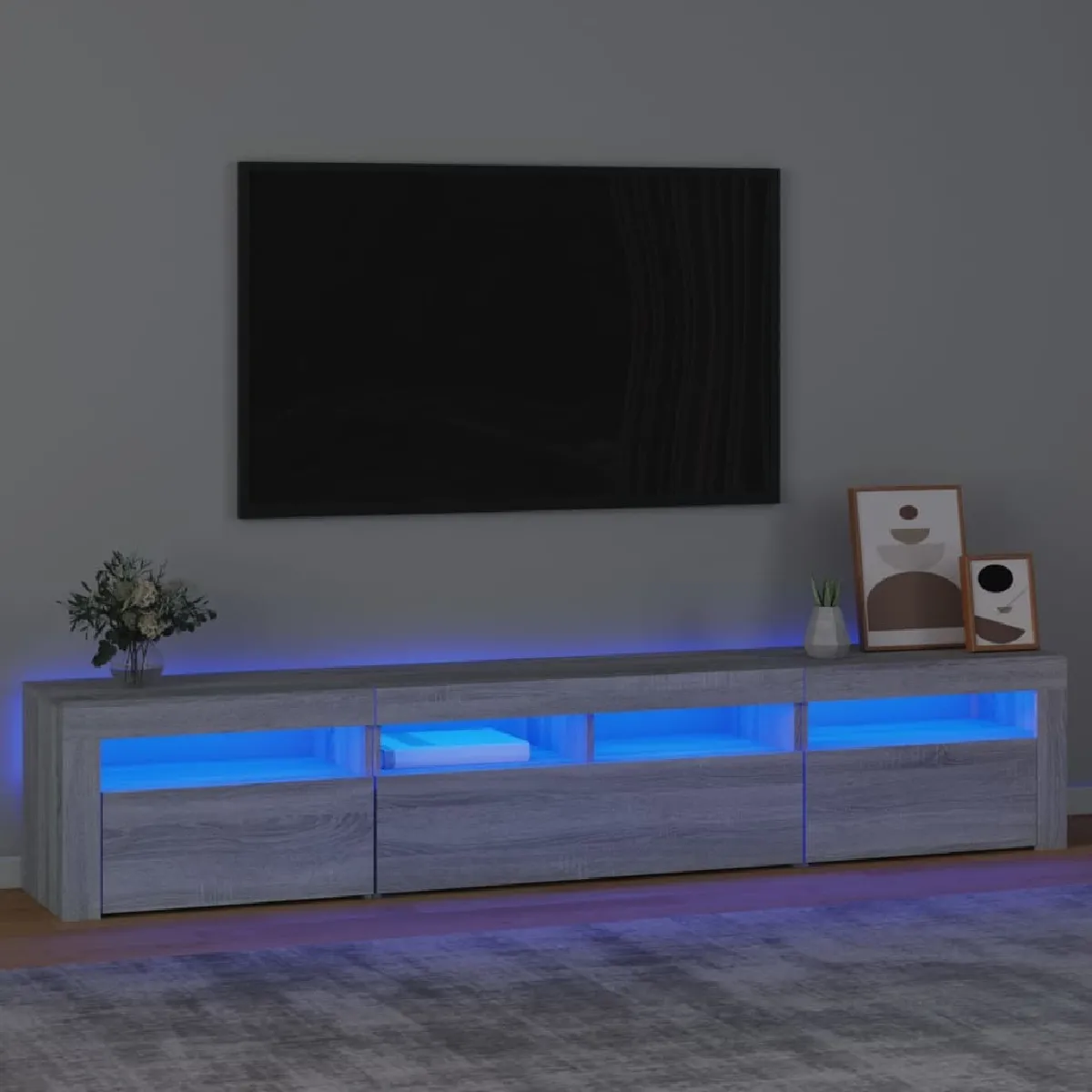 Maison Chic Meubles TV avec lumières LED - Banc TV pour salon Sonoma gris 210x35x40 cm -MN37076