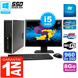 PC HP Compaq 8300 SFF Ecran 22" Core I5-2400 RAM 8Go Disque 960 Go SSD Wifi W7 · Occasion 